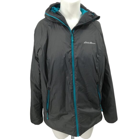 Eddie Bauer First Ascent Gray Goose Down Hooded Jacket Size L Pockets Outdoor - Picture 10 of 16